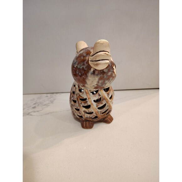 Owl Ceramic Gray & Brown Glazed Incense Tea Light Candle Holder 5 1/2" - Picture 6 of 10